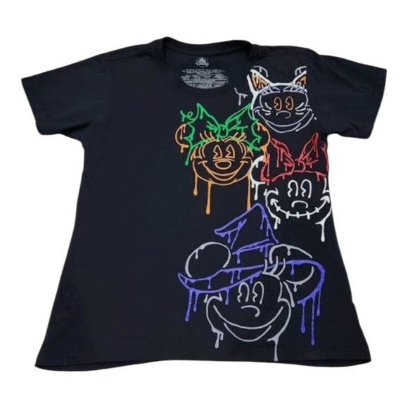 DISNEY parks halloween Black Graphic mickey minnie mouse puff print T-Shirt tee - Picture 1 of 6